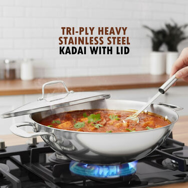 Triply Heavy Stainless Steel Kadai With Lid (1TPK1)