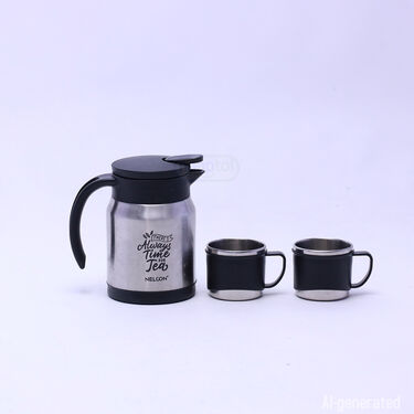 Stainless Steel Insulated Tea Kettle (500 ml) With 2 Steel Cups (1TK2C1)