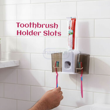 Hands-Free Toothpaste Dispenser With Dual Cups & Holder