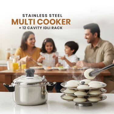 Stainless Steel Multi Cooker + 12 Cavity Idli Rack (1MMC1)