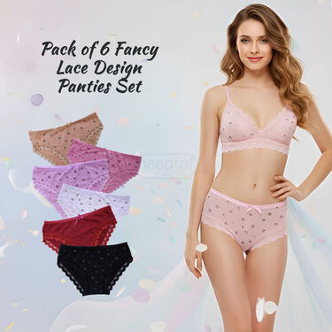 Pack of 6 Fancy Lace Design Panty Set (6WP2)