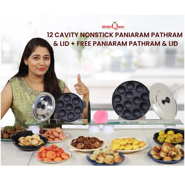 12 Cavity Nonstick Paniyaram Pathram & Lid + 7 Cavity Paniyaram Pathram & Lid (2AP1N)