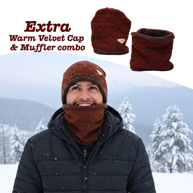 Winter Extra Warm Velvet Cap And Muffler Combo (WWC3)