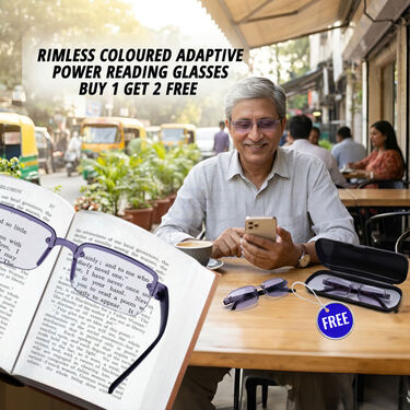 Rimless Coloured Adaptive Power Reading Glasses Buy 1 Get 2 Free (3CORG7)