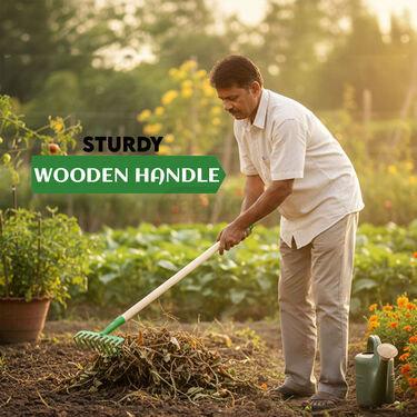 Portable Garden Rake With Wooden Handle (GHT7)