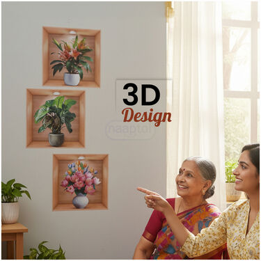 3D Floral Pot Wall Art Sticker B1 G1 Free(3DWS12)