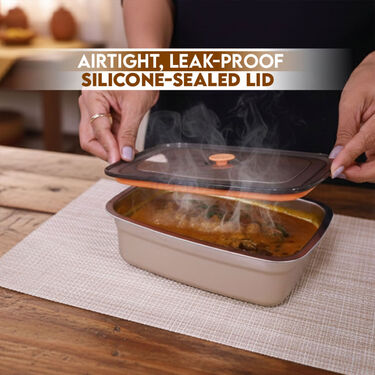 Pack of 2 Stainless Steel Microwavable Container With Airtight Lid (2SMC1)