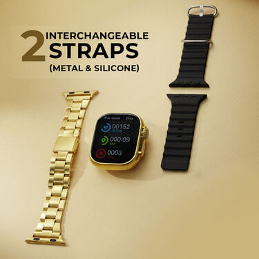 Big Screen Golden Metal Calling Smart Watch With Golden Chain And Bracelet (BCSW49)