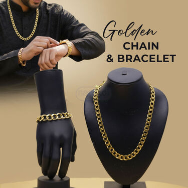 Big Screen Golden Metal Calling Smart Watch With Golden Chain And Bracelet (BCSW49)