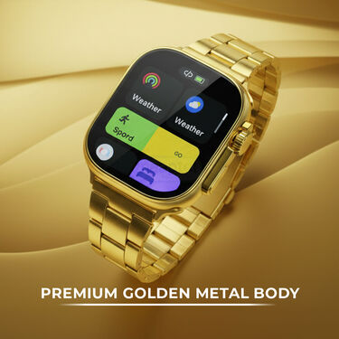 Big Screen Golden Metal Calling Smart Watch With Golden Chain And Bracelet (BCSW49)