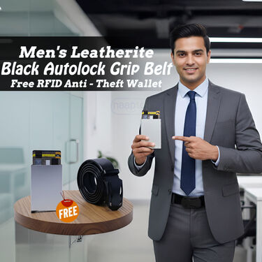 Mens Leatherite Black Autolock Grip Belt Free RFID Anti - Theft Wallet (LBAW5)