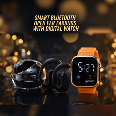 Smart Bluetooth Open Ear Touch Control Earpbuds With Digital Watch (TWS96)