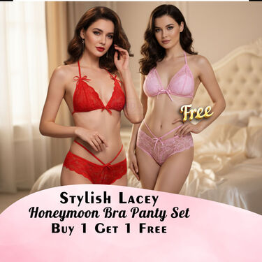 Stylish Lacey Honeymoon Bra Panty Set Buy 1 Get 1 Free (2BP2)