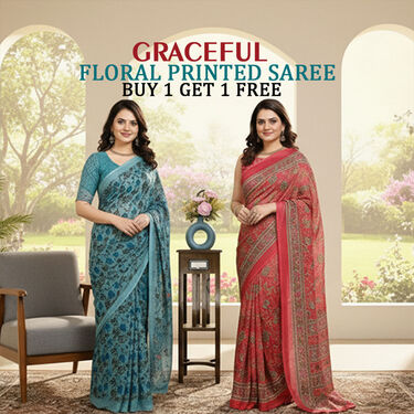 Graceful Floral Printed Saree B1 G1 Free (2FPS)