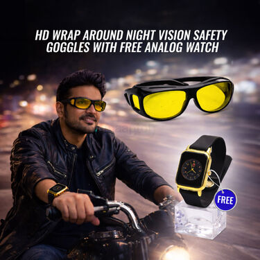 HD Wrap Around Night Vision Safety Goggles With Free Analog Watch (WA5)