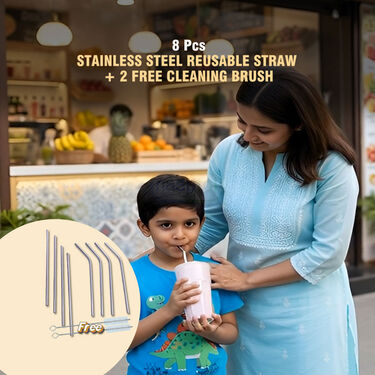 8 Pcs Stainless Steel Straw + 2 Free Cleaning Brush (STRAW1)
