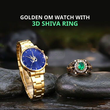 Golden OM Watch With 3D Shiva Ring (GWSR1)