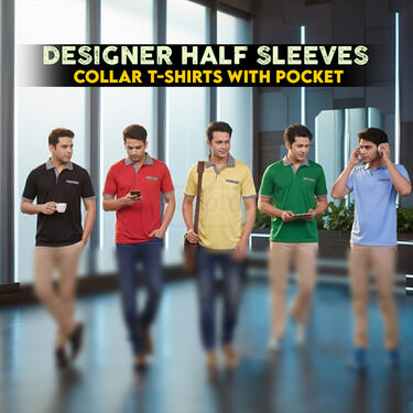 Pack of 5 Designer Half Sleeves Collar  T-Shirts With Pocket (5PT25)