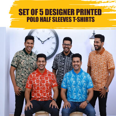 Set of 5 Designer Printed Polo Half Sleeves T-Shirts (5PT27)