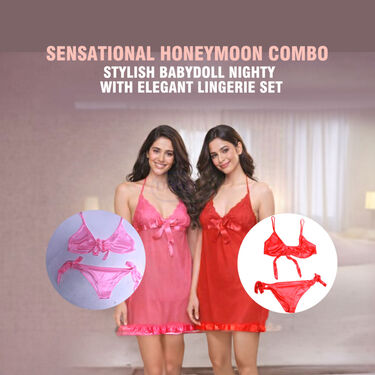 Sensational Honeymoon combo - Stylish Babydoll Nighty + Elegant Lingerie Set (BDBP)