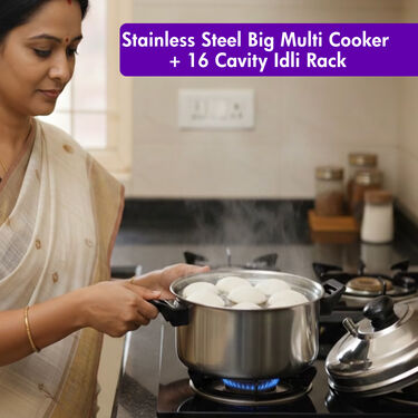 Stainless Steel Big Multi Cooker + 16 Cavity Idli Rack (1MMC2)