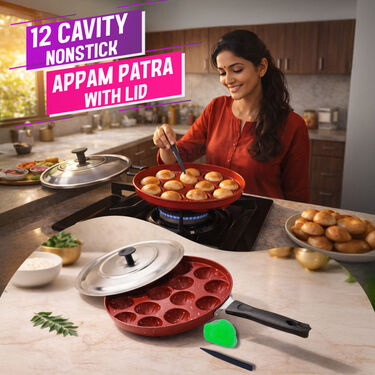 12 Cavity Nonstick Appam Patra With Lid (1AP11)