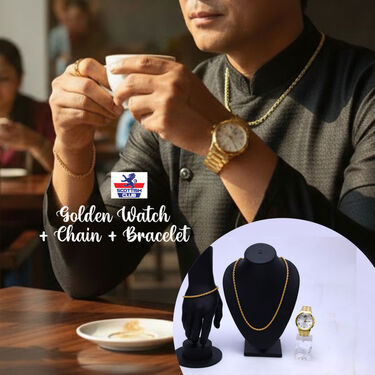 Golden Watch + Chain + Bracelet (MGWCB14)