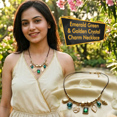 Emerald Green & Golden Crystal Charm Necklace (LJC4)