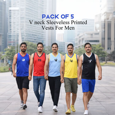 Pack of 5 Sleeveless Printed Vests For Men (5SL11)