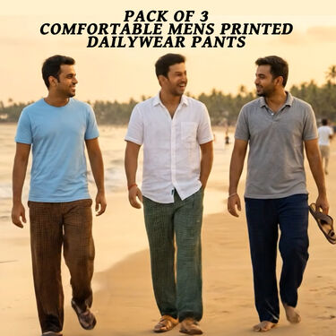 Dhamaka Deal - Pack of 3 Comfortable Mens Printed Dailywear Pants (3SPT21)
