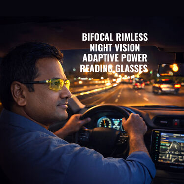 Bifocal Rimless Night Vision Adaptive Power Reading Glasses (1BORG23)