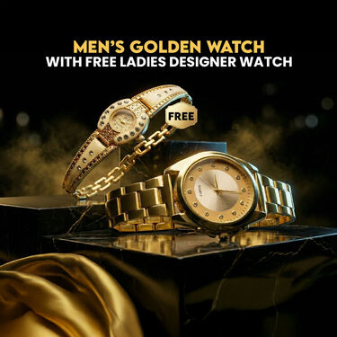 Men's Golden Watch With Free Ladies Designer Watch (MLGW18)