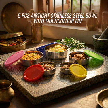 5 Pcs Airtight Stainless Steel Bowl With Multicolour Lid (5MLB1)