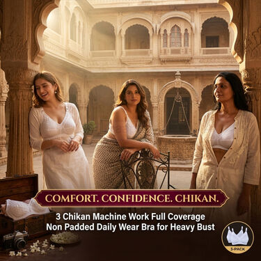 3 Chikan Work Full Coverage Non Padded Dailywear Bra For Heavy Bust (3FCB7)