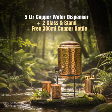 5 Ltr Copper Water Dispenser + 2 Glass & Stand With Free 300ml Copper Bottle (1CD6)