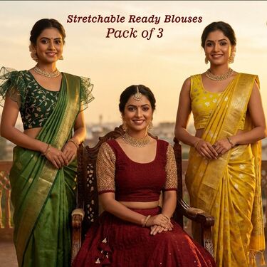 Elegant Womens Occasion Wear Stretchable Ready Blouses Pack of 3 (3DOB1)
