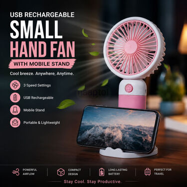 USB Rechargeable Small Hand Fan With Mobile Stand (EF43)