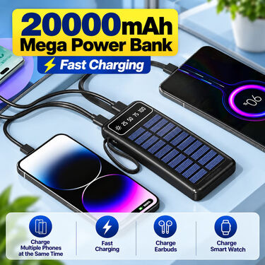 20000 MAh Solar Power Bank With Inbuilt Cables And Emergency Light (PB40)