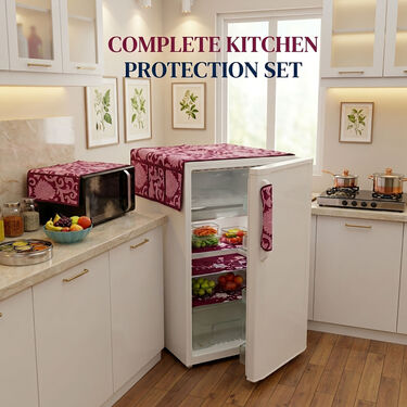 5 Pcs Fridge Cover Set With Oven Cover + 10 Free Gifts (5FC11)