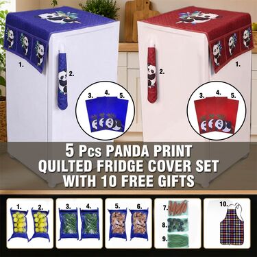 5 Pcs Panda Print Quilted Fridge Cover Set With 10 Free Gifts (5FC13)