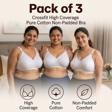 Pack of 3 Cross Fit High Coverage Pure Cotton Non Padded Bra (3FCB13)