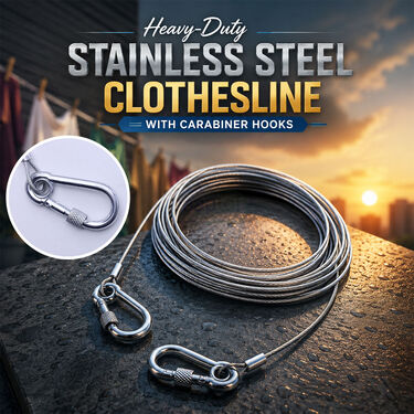 Heavy-Duty Stainless Steel Clothesline With Carabiner Hooks (CLN8)