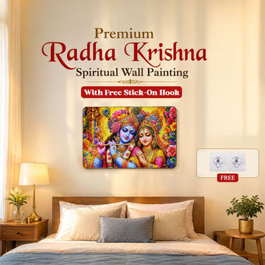 Premium Radha Krishna Spiritual Wall Painting with Free Stick-On Hook (SPF1)