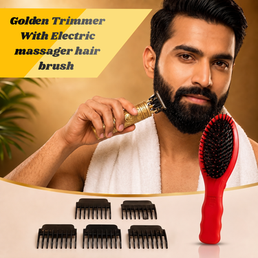 Golden Trimmer With Electric Massager Hair Brush (MHB2)
