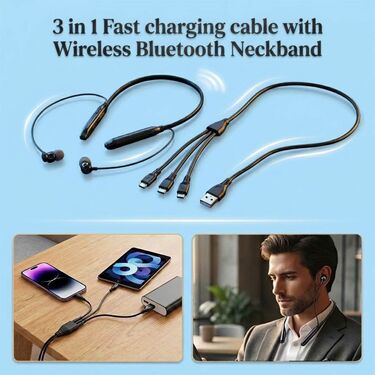 3 In 1 Fast Charging Cable with Free Wireless Neckband (CDC36)