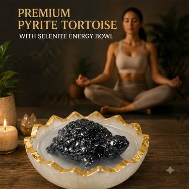 Premium Pyrite Tortoise With Selenite Energy Bowl (SJPT20)
