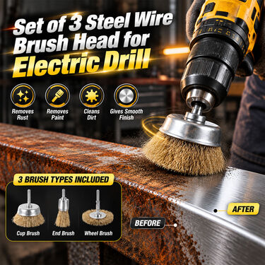 Set of 3 Steel Wire Brush Head For Electric Drill (DA7)