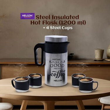 Steel Insulated Hot Flask (1200ml) + 4 Steel Cups (1IF4C2)