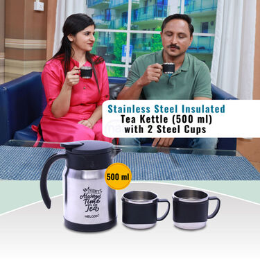 Stainless Steel Insulated Tea Kettle (500 ml) With 2 Steel Cups (1TK2C)