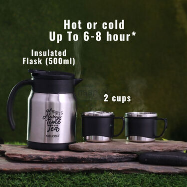 Stainless Steel Insulated Tea Kettle (500 ml) With 2 Steel Cups (1TK2C)